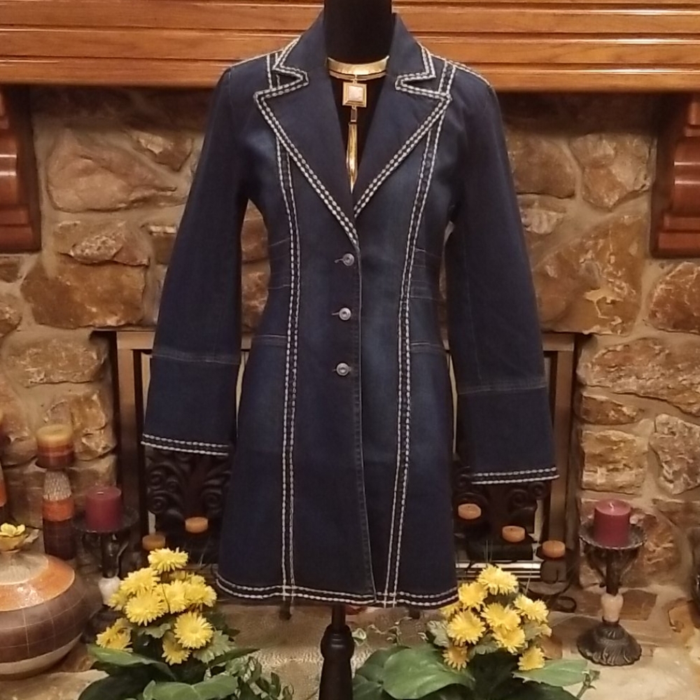Midnight Velvet Denim Long Jacket - Picture 2 of 14